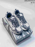 Pair of white and gray Off-White Be Right Back low-top sneakers shown on the box