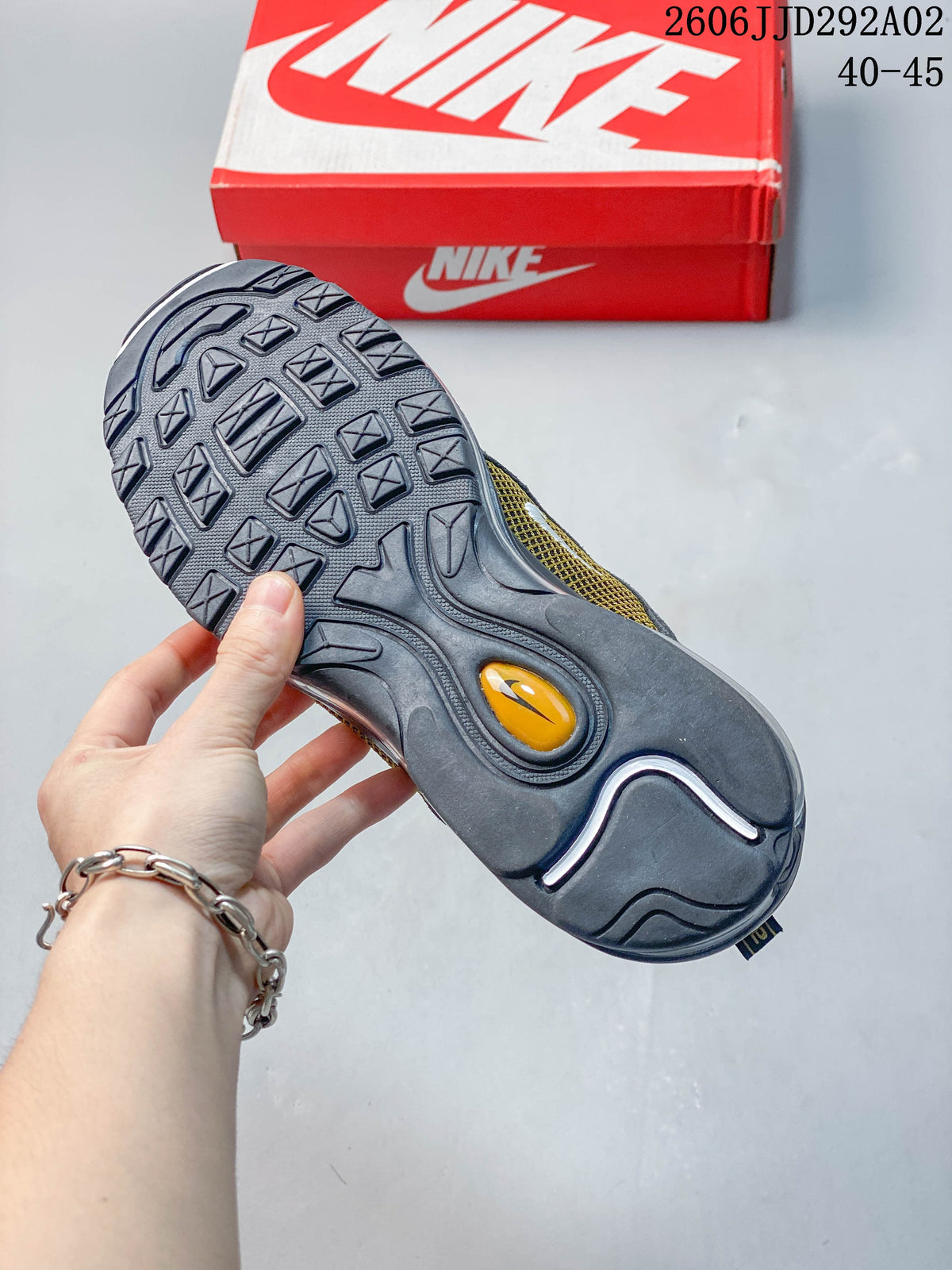 Close-up of the Nike Air Max 97 outsole and tread