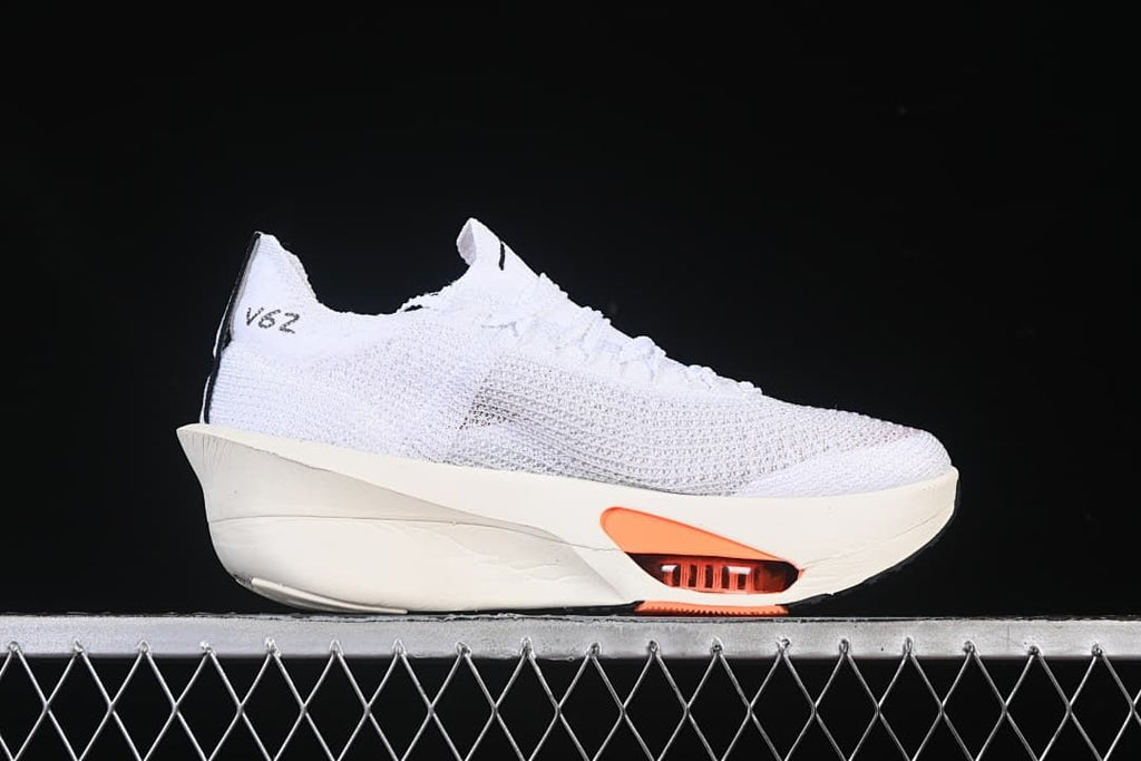 Side view of the white sneaker without the prominent side Swoosh visible