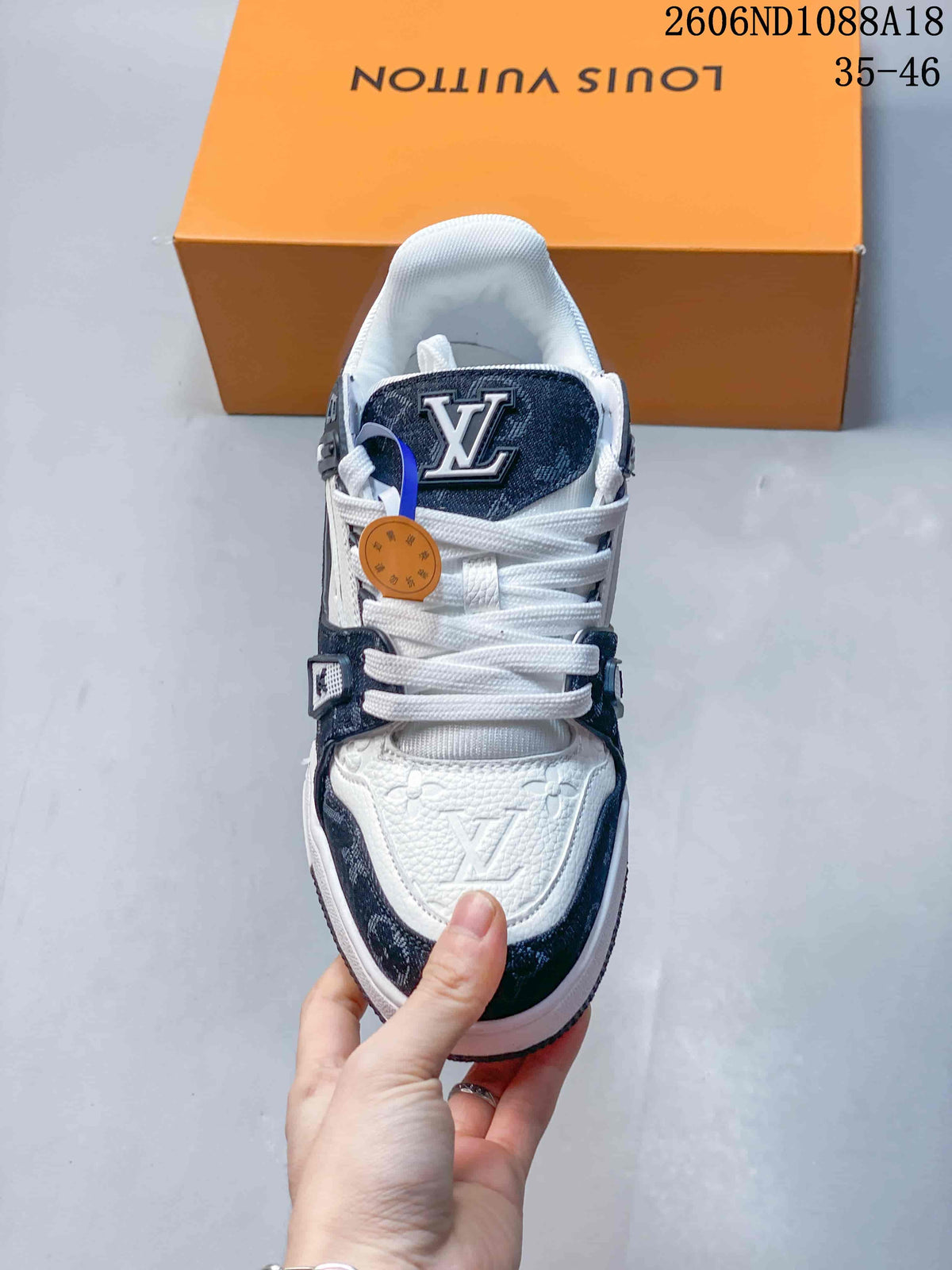 Front view highlighting the laces, tongue, and toe panels