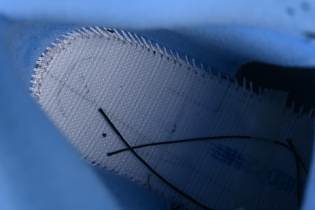 Close-up of the sneaker’s interior lining and stitching.
