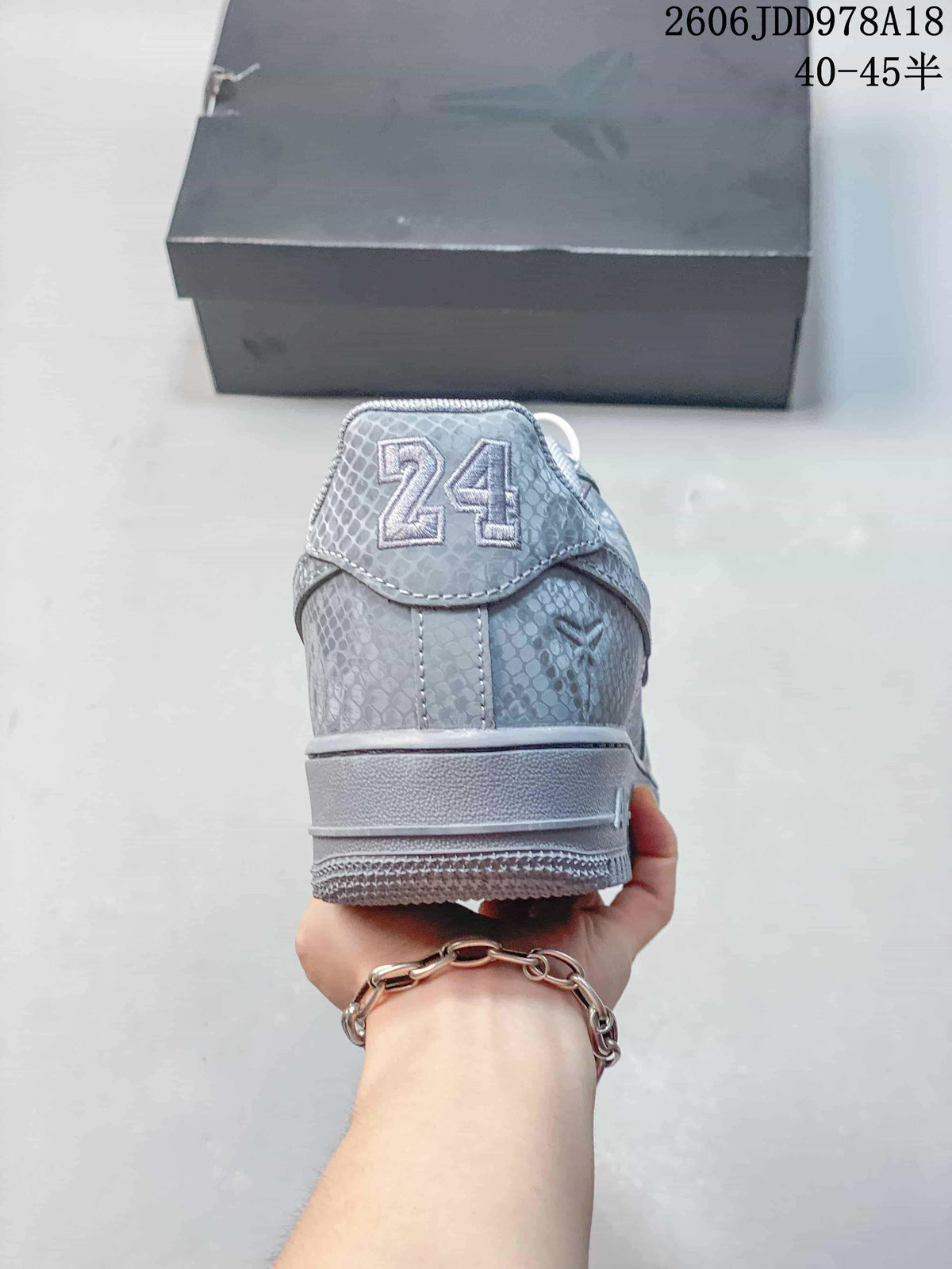 Rear view of the sneaker showing a number 24 heel detail