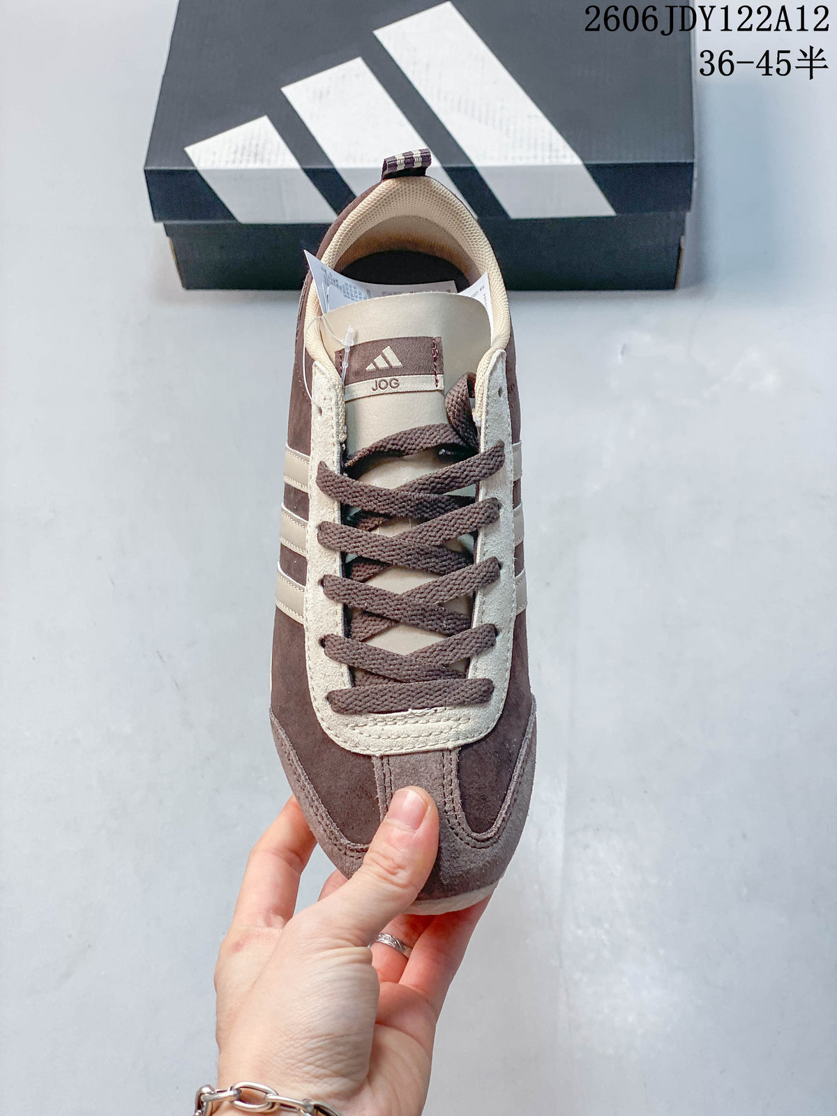 Top view of the sneaker showing its laces, tongue, and color-blocked upper