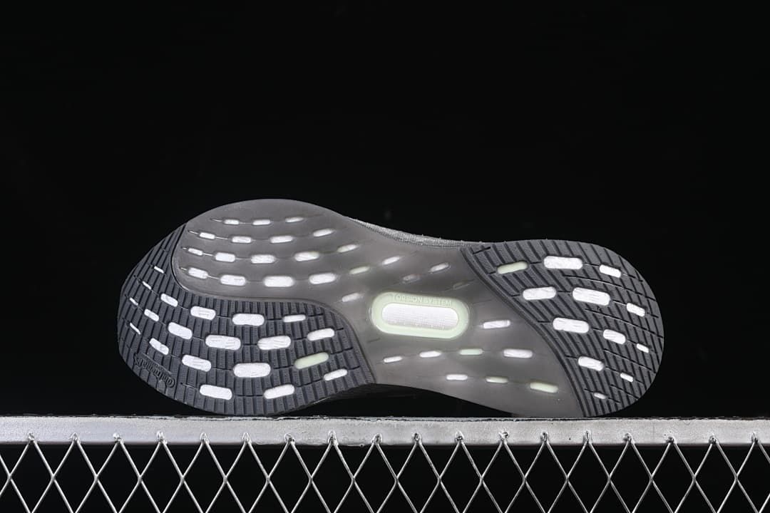Underside view showing the patterned rubber outsole