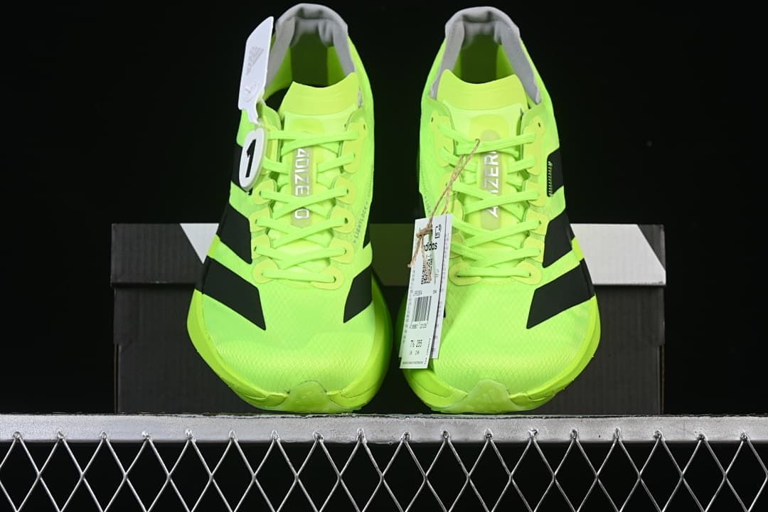 Front view of both lime green shoes