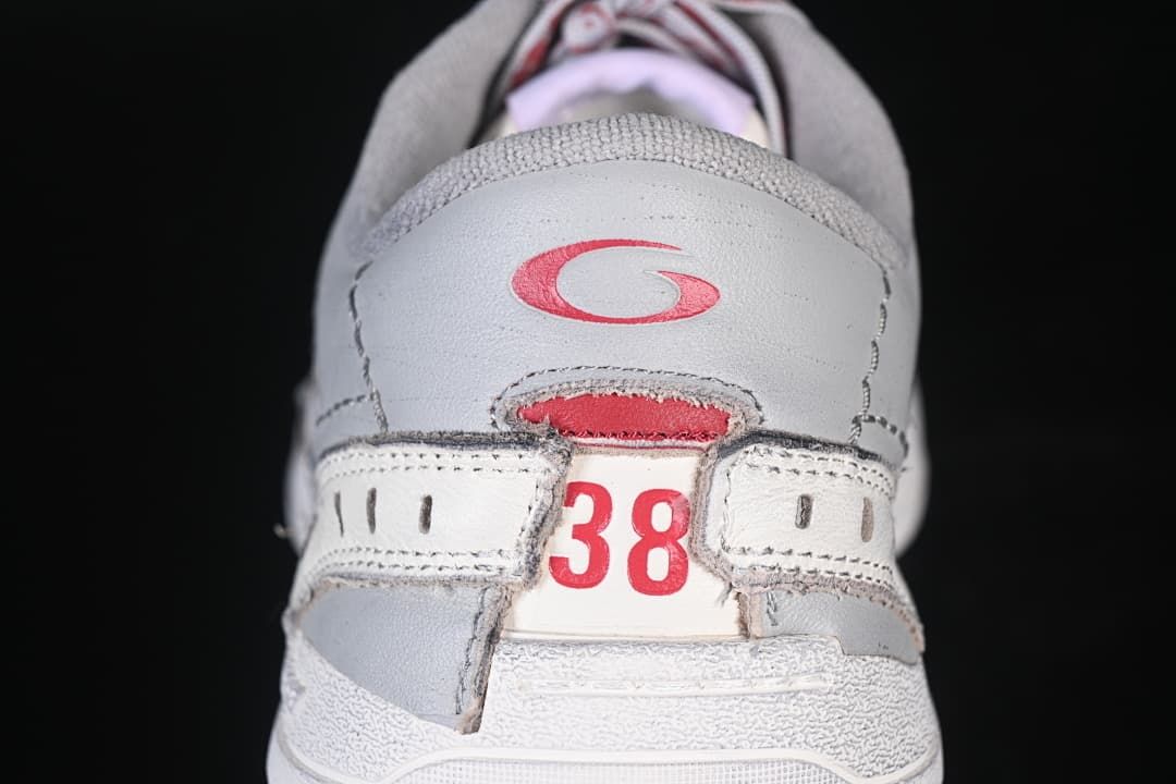 Rear view showing heel details and the number 38