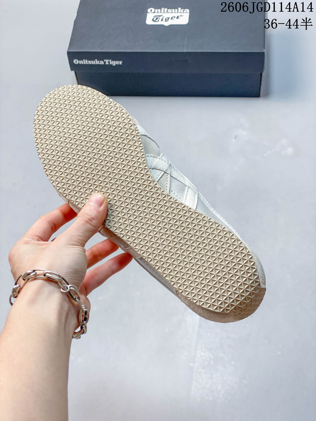 Close-up of the textured outsole on an Onitsuka Tiger Runspark sneaker