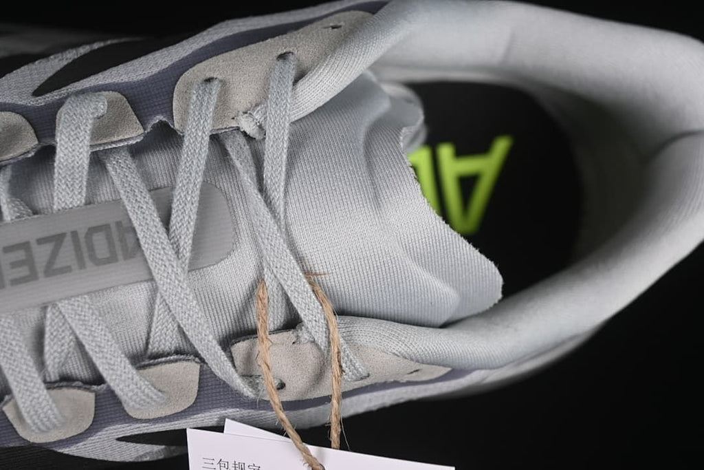Top detail of the laces, tongue, and padded collar.