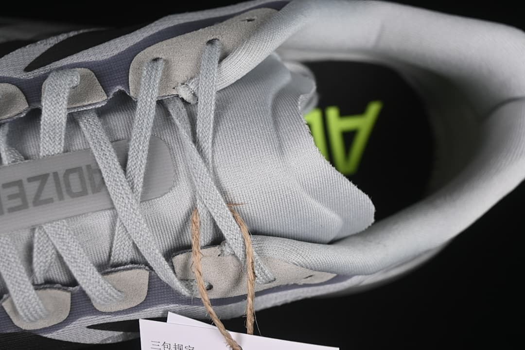Top detail of the laces, tongue, and padded collar.