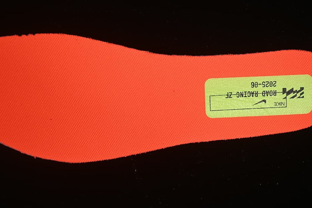 Close-up of coral insole with printed label