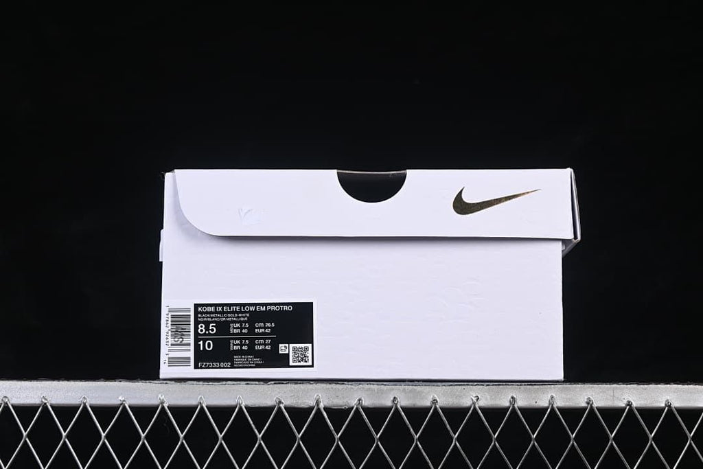 Shoe box label identifying Kobe IX Elite Low EM Protro, style FZ7333-002