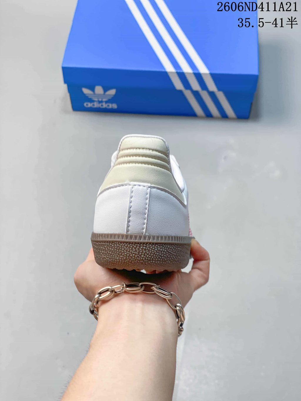 Rear view showing the heel and brown-toned outsole