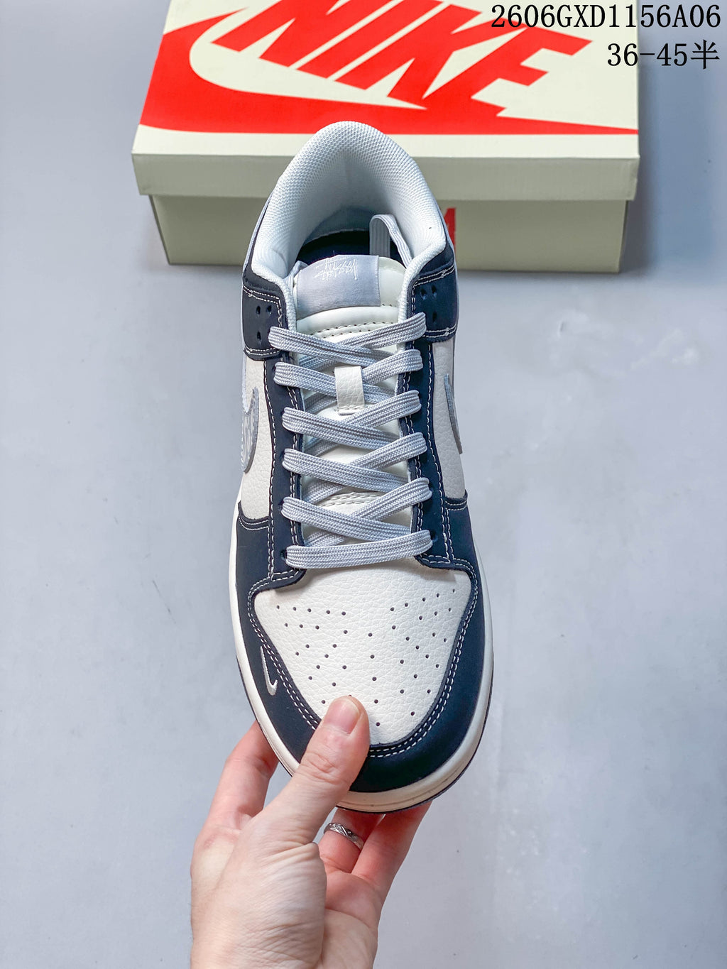 Top view of the sneaker showing its laces, padded collar, and perforated toe.