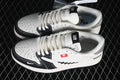 Pair of off-white, black, and grey low-top sneakers shown from above, with perforated toe panels and graphic side details.