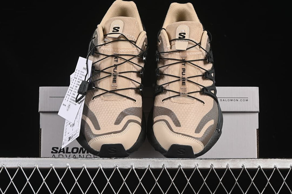 Front view of the pair showing the patterned uppers and quick-lace systems.