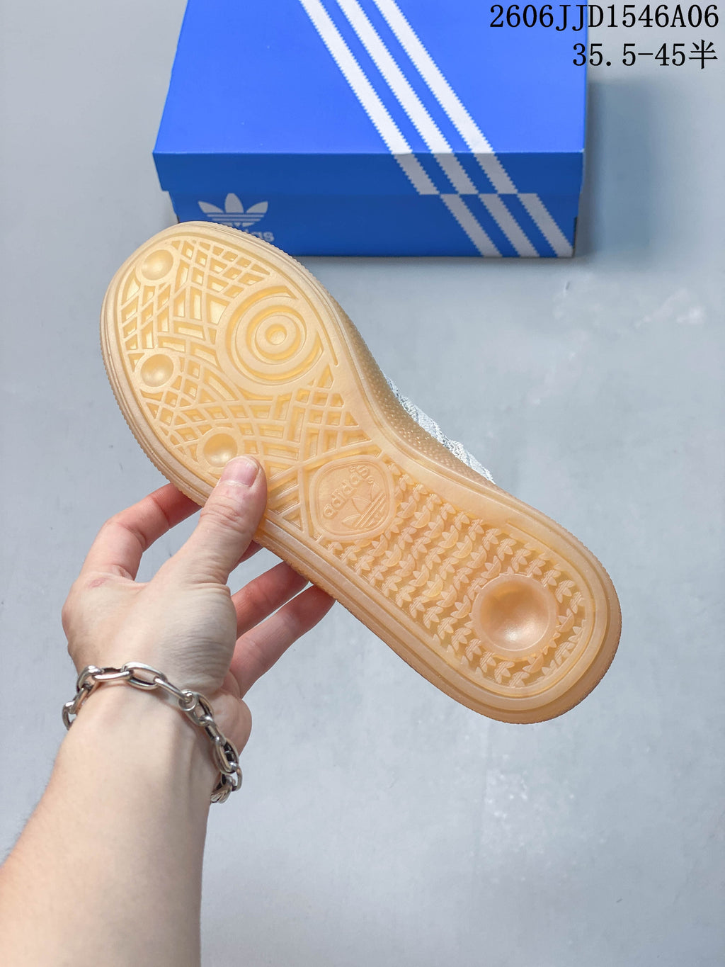 Close-up of the gum-colored outsole and tread