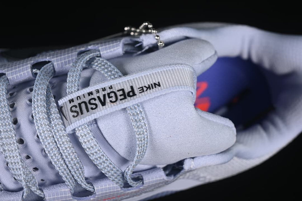 Close-up of laces, tongue, and Pegasus Premium label