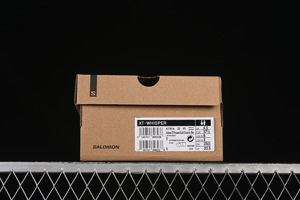 Shoe box label identifying the XT-Whisper model and sample size.