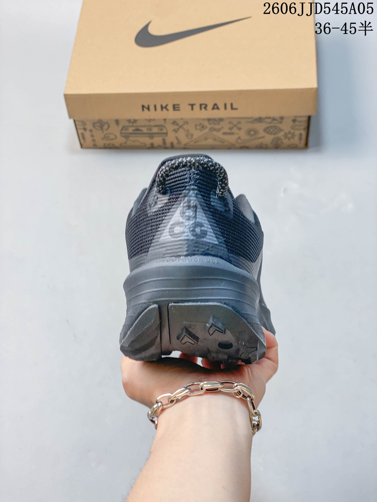 Rear view of a gray Nike Pegasus Trail 6 shoe