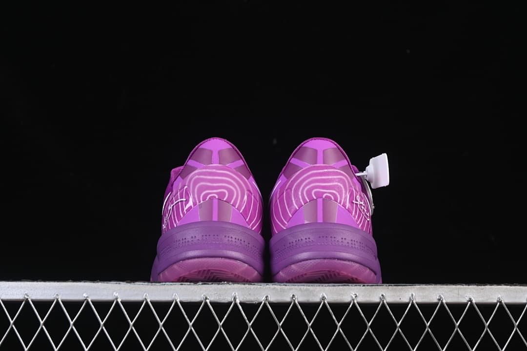 Rear view of the pair showing patterned purple heel panels