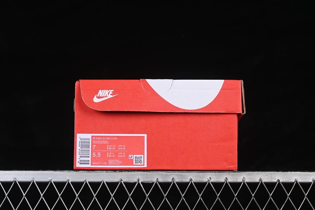 Nike shoe box label showing Dunk Low and style code IB4417-103
