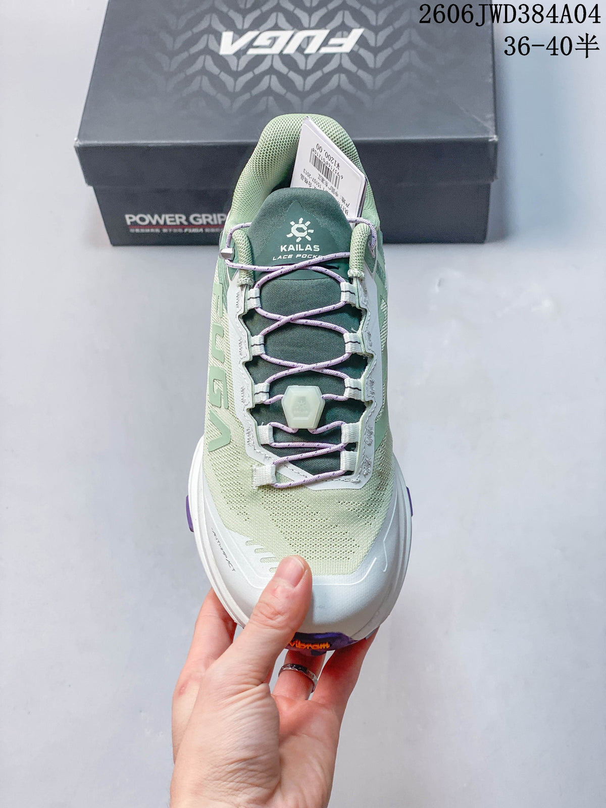 Top view of the shoe showing its dial-adjustment lacing and mesh upper