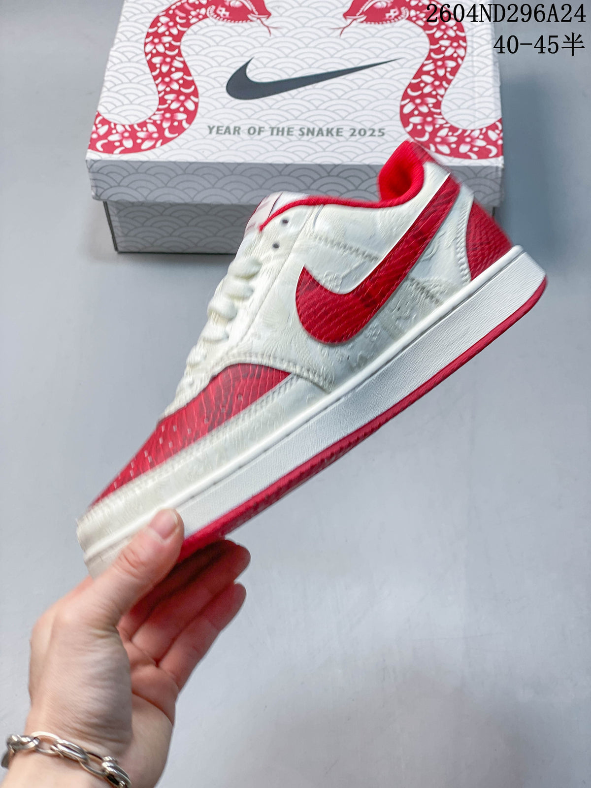 Side profile showing the red Swoosh and textured white panels
