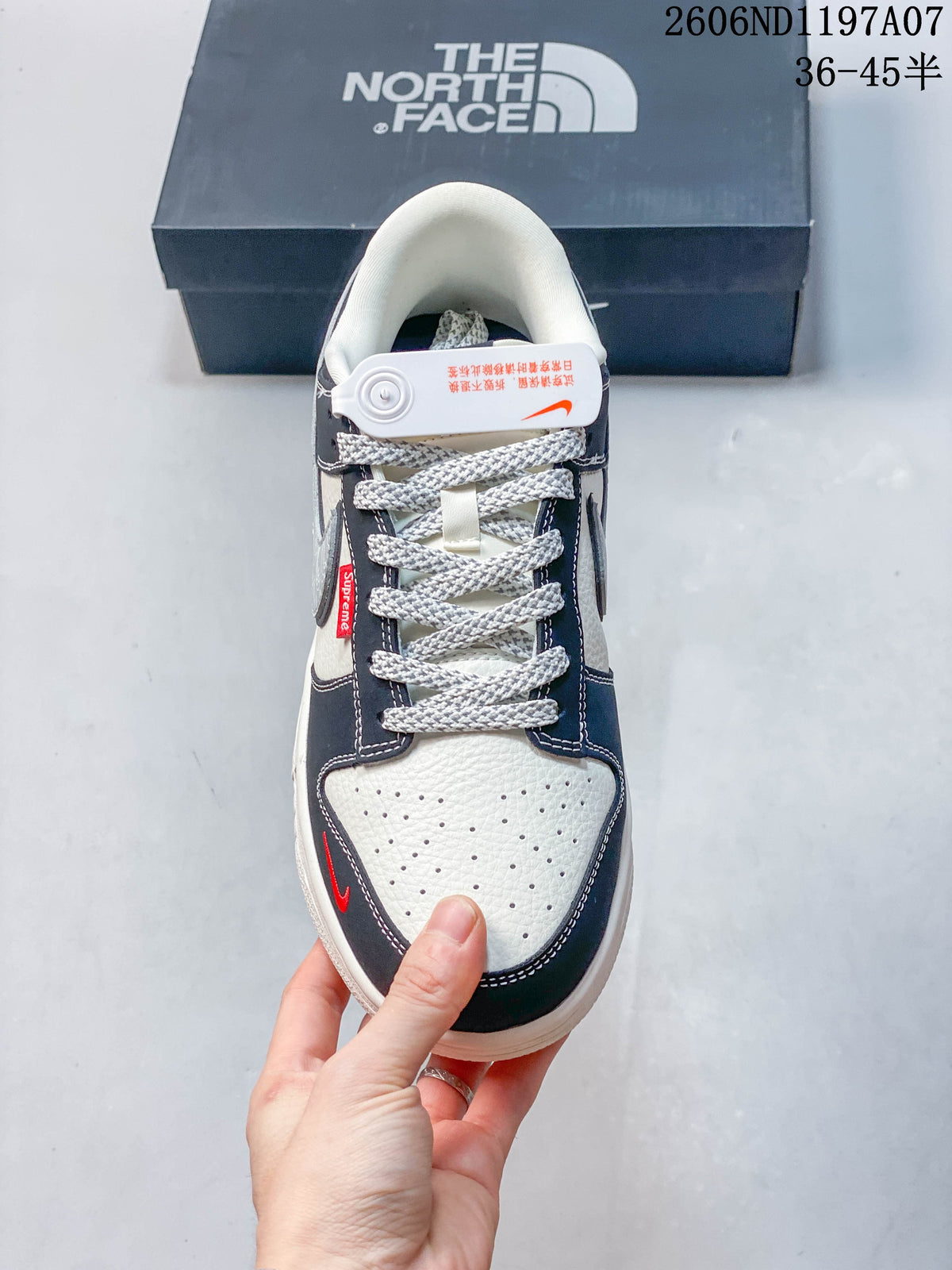 Top view showing the perforated toe, patterned laces, and navy overlays