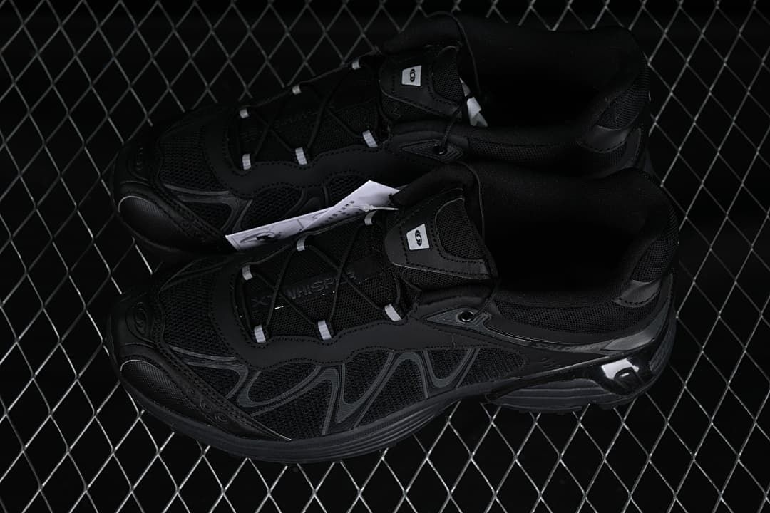 Pair of black XT-Whisper shoes viewed from above