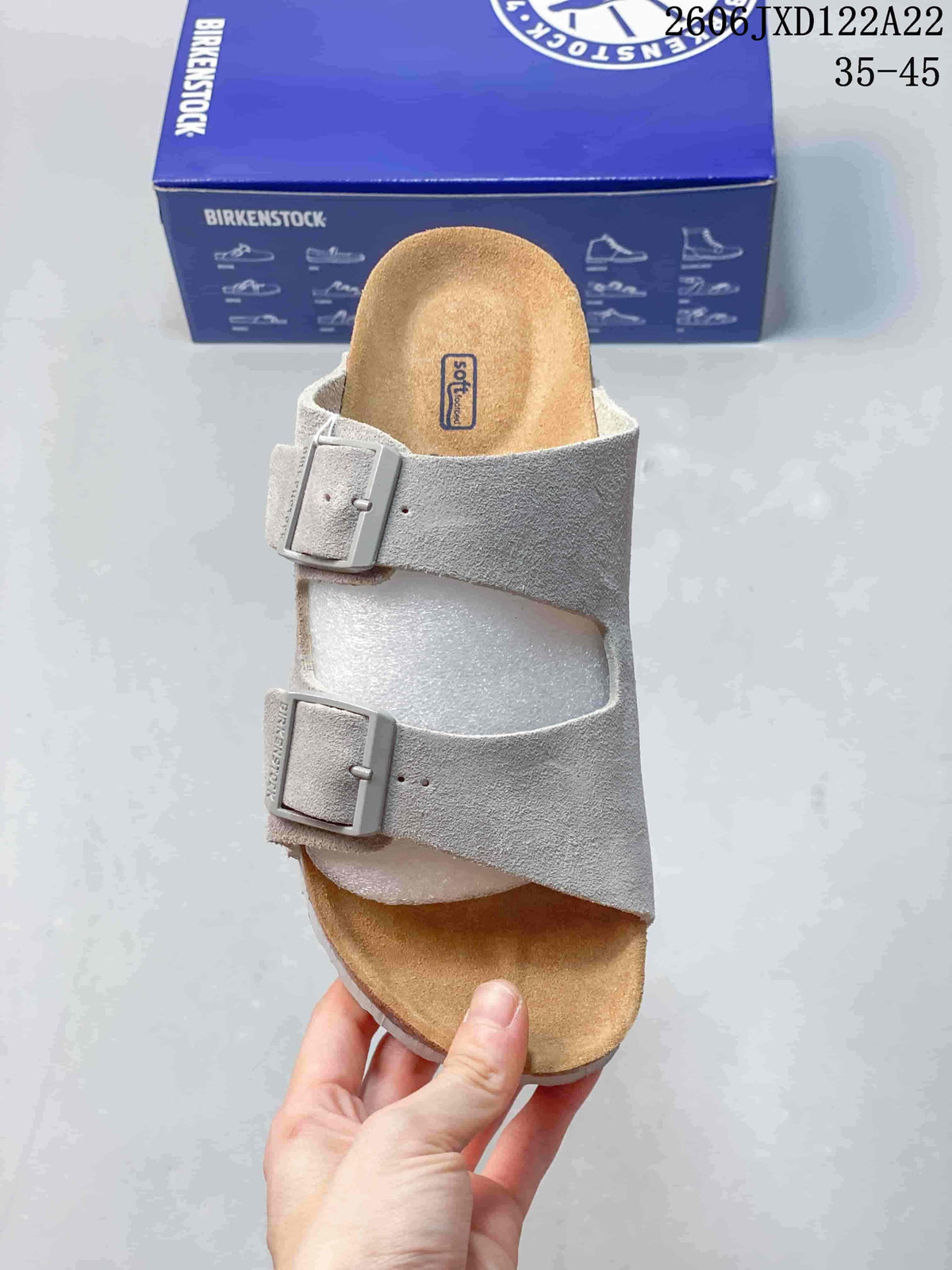 Top view showing the contoured footbed and two adjustable buckle straps.