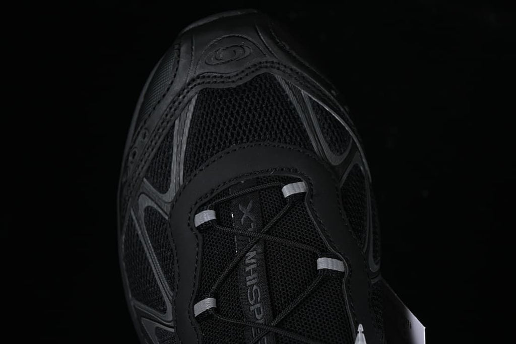 Top view of the shoe's toe and lacing
