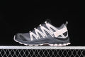 Side view of Salomon XA PRO 3D shoes in gray, black, and pale violet-pink