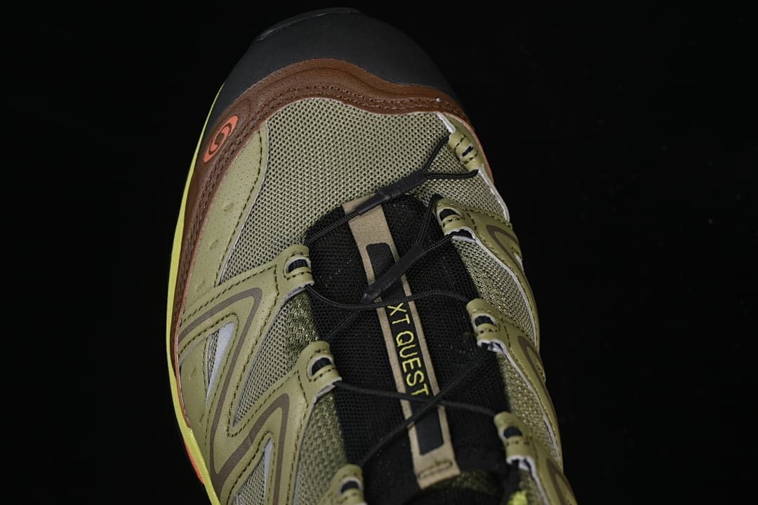Top view of the toe, mesh panels, and XT-Quest tongue marking.
