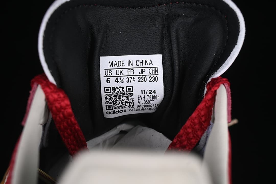 Tongue size label showing US 6, UK 4½, FR 37⅓, JP 230 and CHN 230
