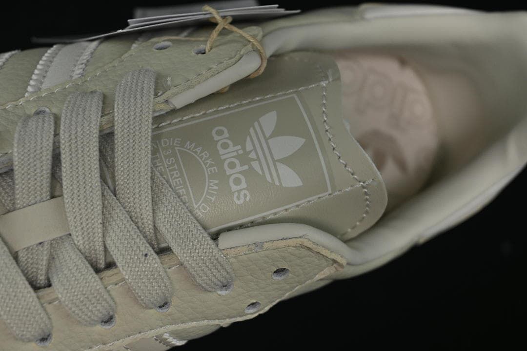 Close-up of the tongue branding, laces, and upper panels.