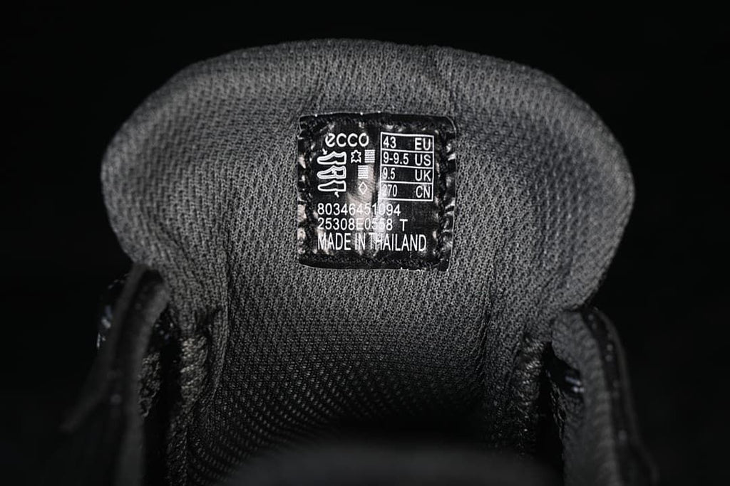 Shoe tongue label displaying EU 43 and style code 80346451094