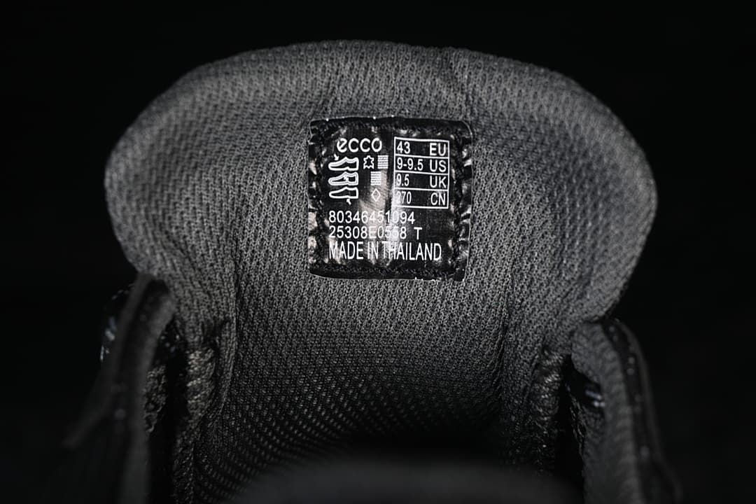Shoe tongue label displaying EU 43 and style code 80346451094