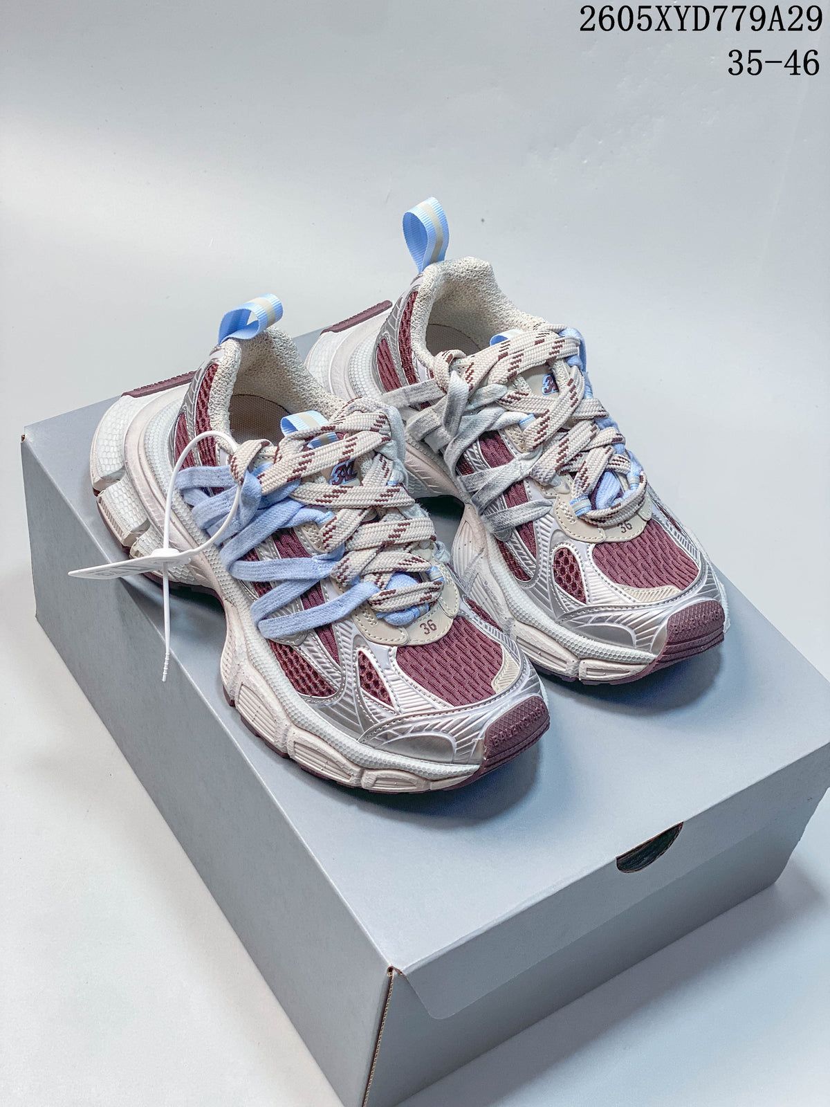 Pair of multicolor Balenciaga Phantom sneakers viewed from the front and side.