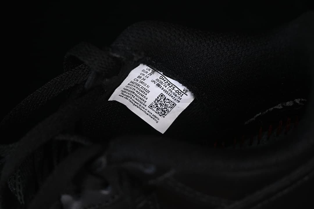 Inner size and product label inside the shoe