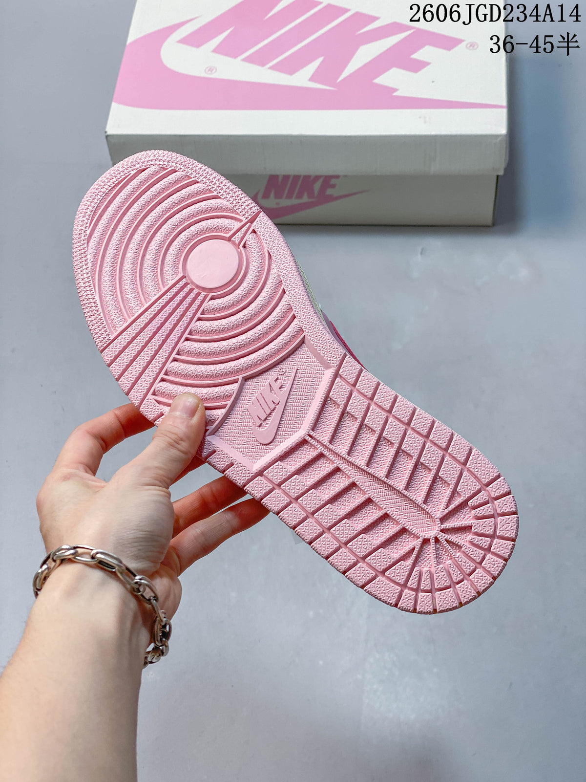Pink outsole with circular tread pattern
