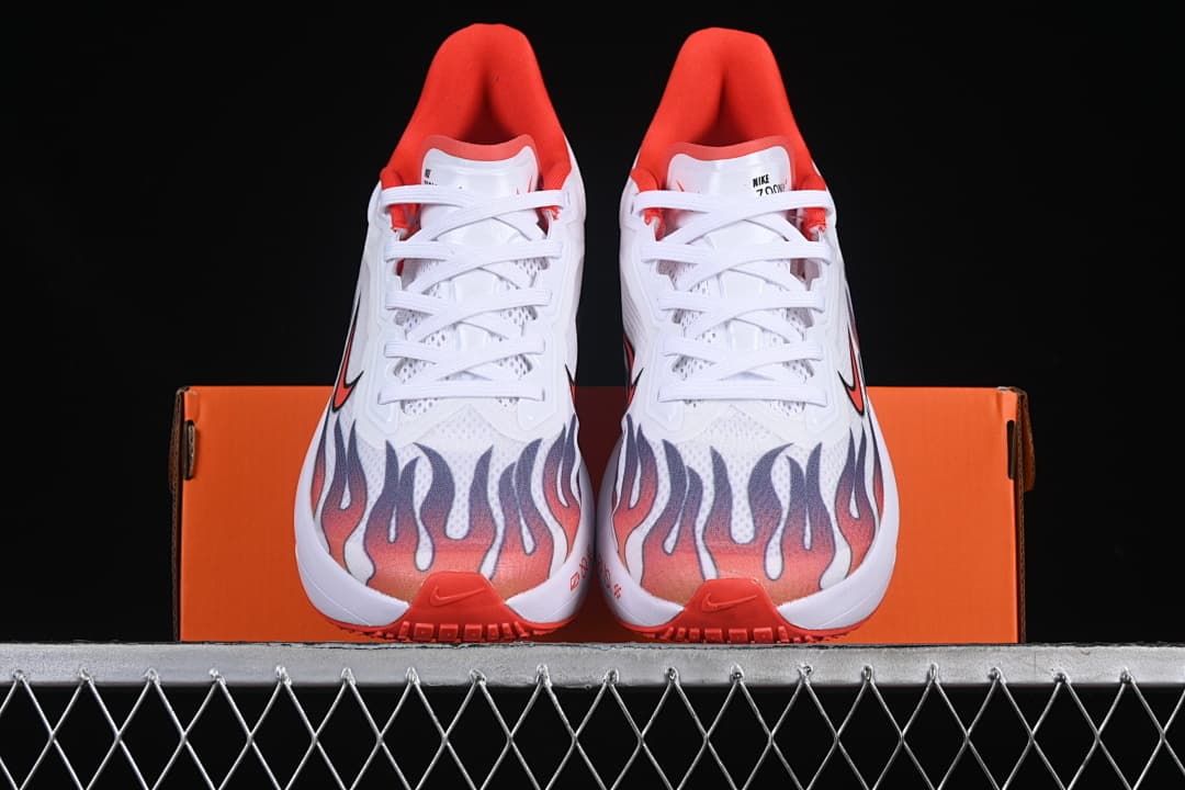 Front view of the pair showing flame graphics across the toes