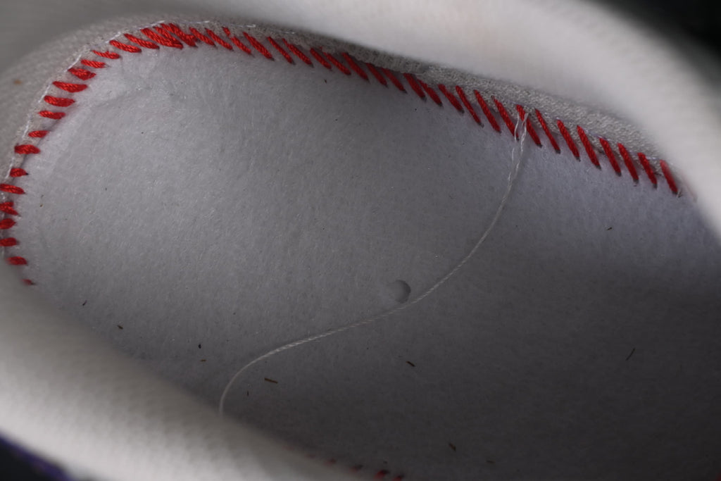 Close-up of the shoe interior and red stitching