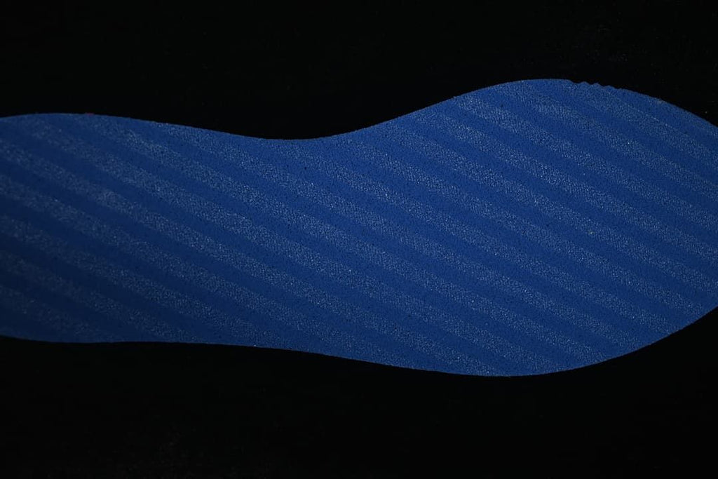 Close-up of a blue textured shoe component