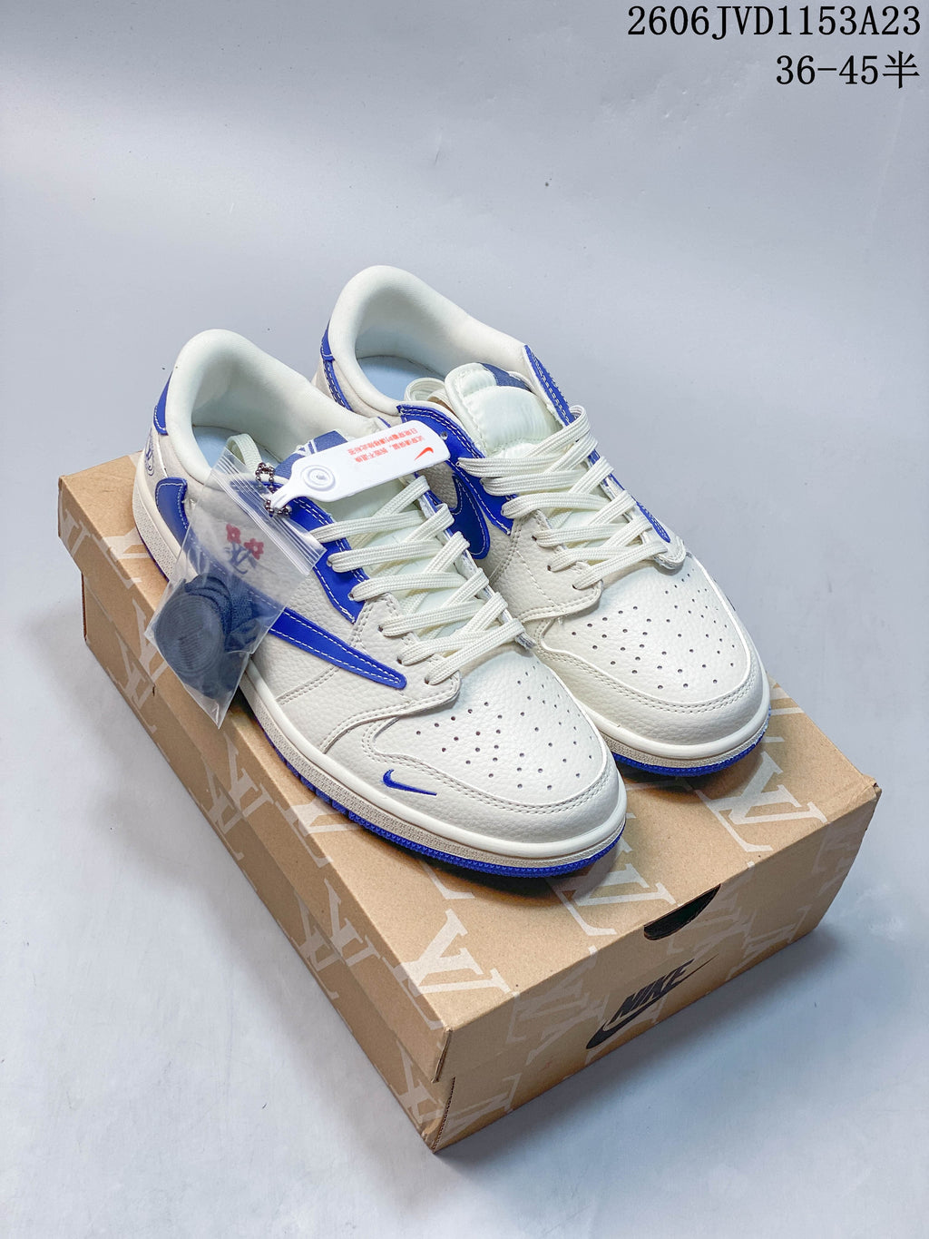 Three low-top sneakers shown from the side in blue-and-white, dark patterned, and yellow-and-purple colorways.