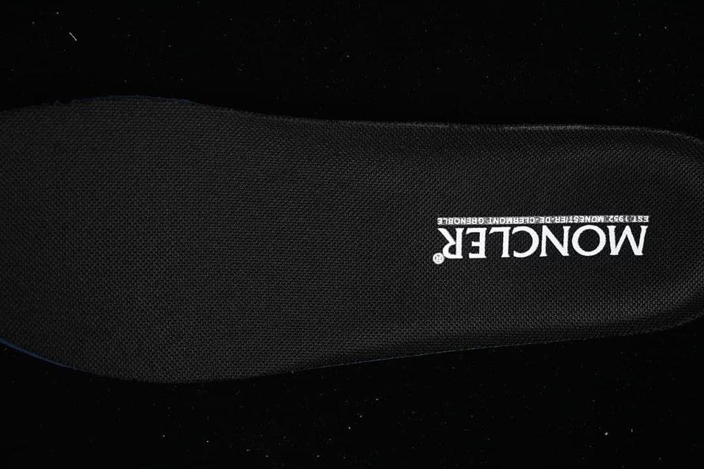 Close-up of the shoe insole with Moncler branding