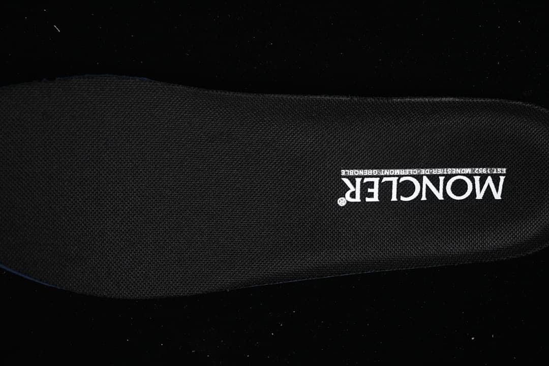 Close-up of the shoe insole with Moncler branding