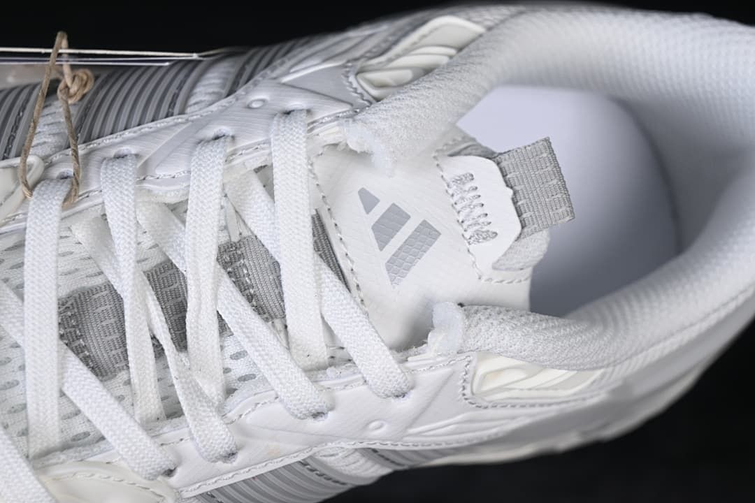 Close-up of the laces, tongue, and side panels