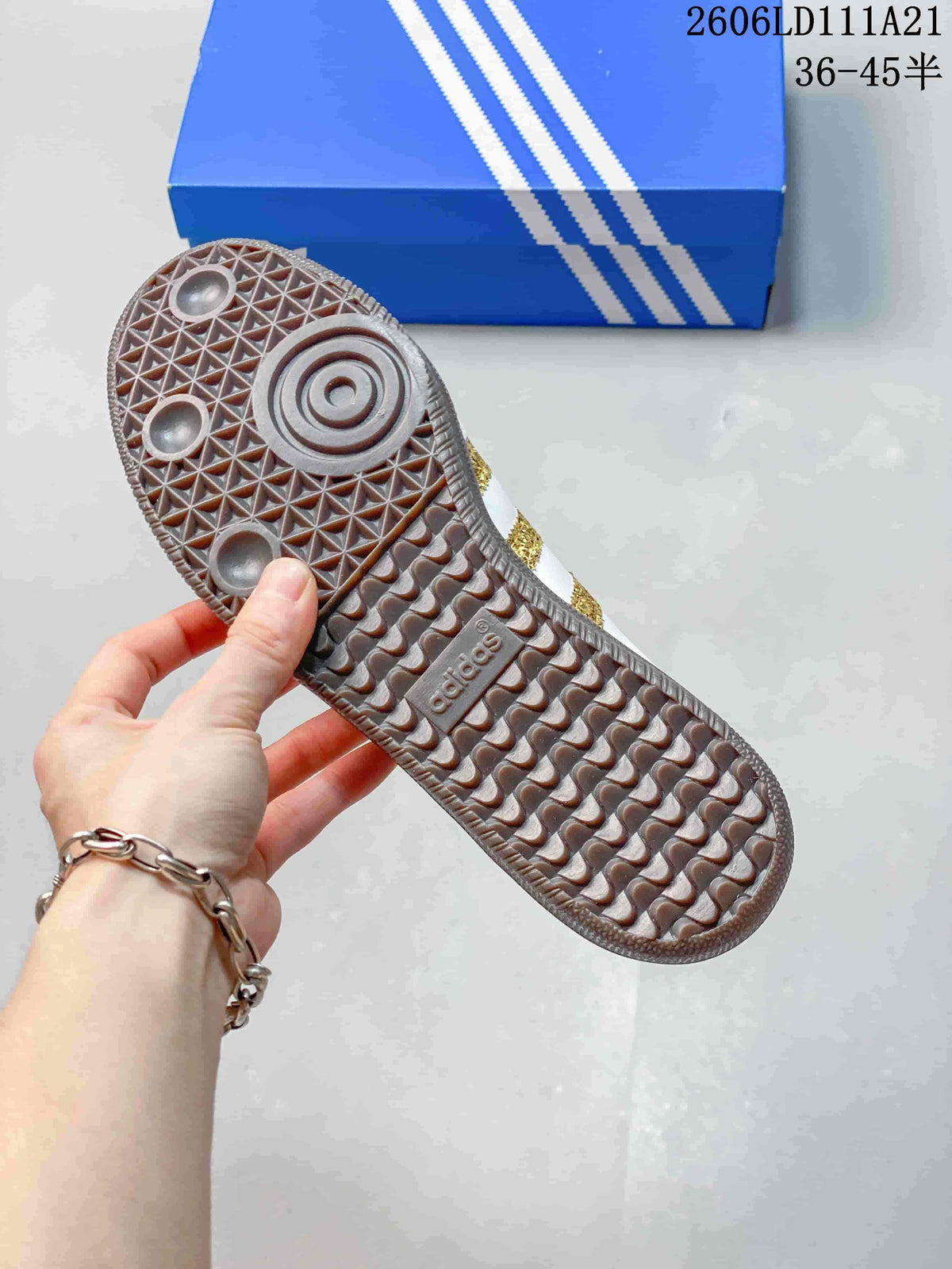 Underside of the sneaker showing a patterned gum-colored outsole.