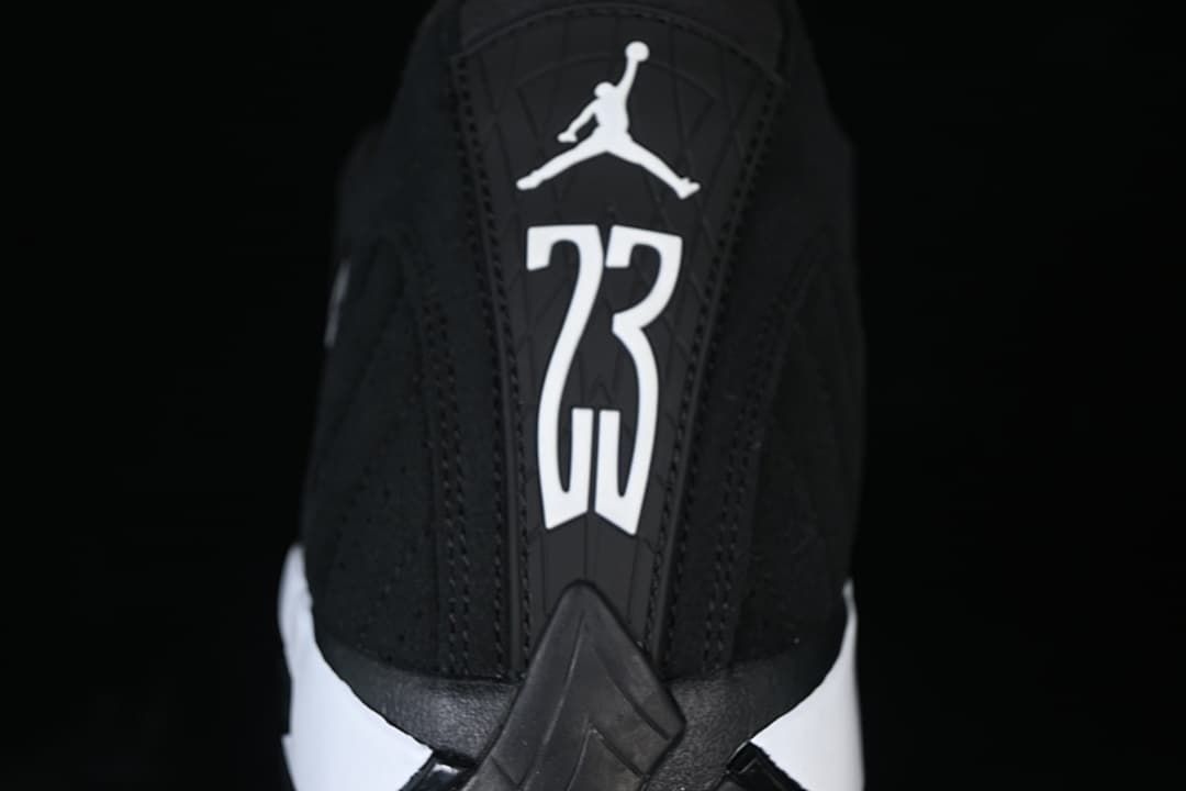 Rear view with white Jordan branding and the number 23