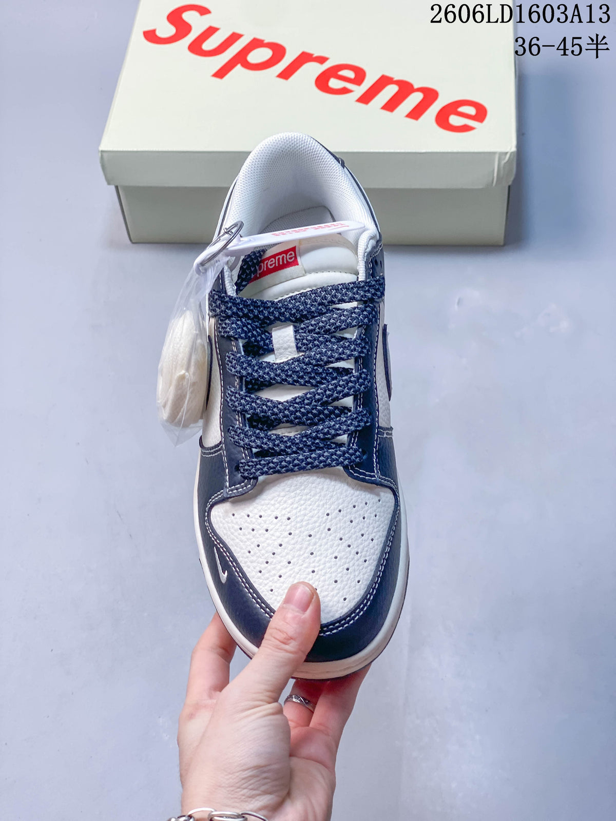 Top view showing the perforated toe and lace-up front